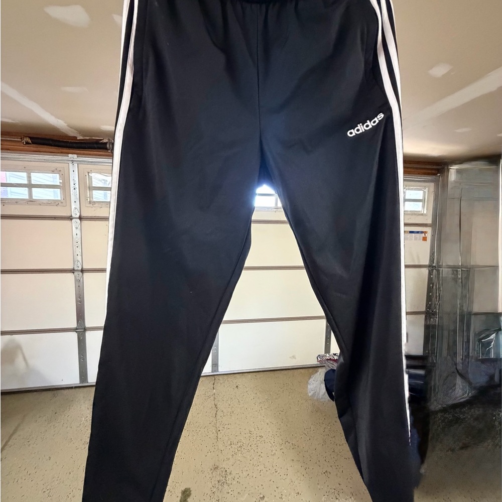 adidas Black Jogger Pants with White Three-Stripes size M - Picture 2 of 4